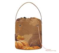 Bright Pumpkins on A Brown Background Crochet Storage Yarn Bag Crochet Storage Bag Crochet Tote Portable Yarn Tote for Crochet Tool Crochet Accessories