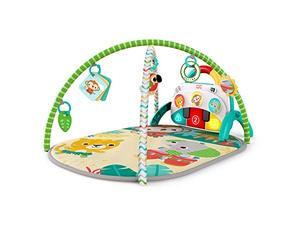 Bright Starts, alfombra de juego musical para bebés Safari Tropical con piano y batería, 90+ sonidos, 20+ min de música y luces, arco de juego, 5 juguetes de actividad, 3 idiomas, desde recién nacido