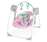 Bright Starts, Columpio automtico compacto y porttil para bebs Pink Paradise, con msica incluida, unisex, desde recin nacidos
