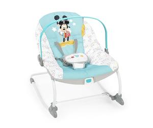 Bright Starts Disney Baby, Hamaca mecedora Mickey Mouse Original Bestie, Silla con vibraciones relajantes, arco de juego, 2 juguetes, arnés de 5 puntos, Azul, 0 a 30 meses hasta 18 kg