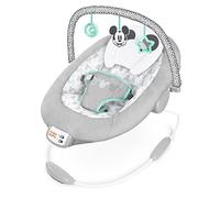 Bright Starts, Disney Baby, Hamaca Mecedora para Bebé Mickey Mouse Cloudspaces, Vibraciones Calmantes, 7 Melodías, Arco de Juego con 3 Juguetes, Azul, desde recién nacido hasta los 9 kg