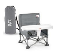 Bright Starts, Elevador Portátil Pop 'N Sit, Uso Interior y Exterior, Asiento de Suelo con Bandeja para Comer, Gris, 6 Meses a 3 Años