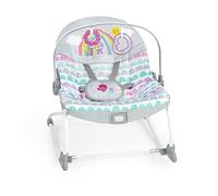 Bright Starts, Mecedora para Bebés y Niños Pequeños, Rosy Rainbow, Asiento con vibraciones relajantes, arco de juegos con 2 juguetes, reclinable, desde recién nacido hasta 18 kg