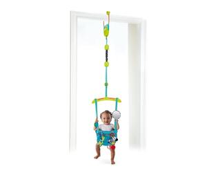 Bright Starts, Saltador de Puerta y Columpio Interior Bounce 'n Spring Deluxe con 4 juguetes de actividad, correa ajustable, asiento lavable, a partir de 6 meses