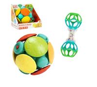 Bright Starts Wobble & Rattle Set de regalo de 2 piezas, juguetes para bebés: sonajeros y pelota, para gatear y perseguir, aprendizaje de causa y efecto, unisex, 3-6 meses