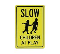 Bright Yellow Slow Down Children At Play Road Warning Rectangular Sign Placa De Aluminio Retro, Decoración De Pared Vintage Para Casa, Bar, Garaje Y Granja 30x20cm