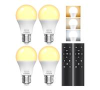 BrightArk Bombilla LED E27 con Mando a Distancia, Bombilla Regulable E27, Bombillas LED 9W, 3 Temperaturas de Color 3000K-6000K, Bombillas con Mando con Temporizador y Función de Memoria