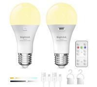 BrightArk Bombilla Recargable USB, E27 Bombilla LED con Mando, 3 Temperaturas de Color Recargable con Función de Tiempo, Para Emergencia para Hogar y Exterior (pack de 2)