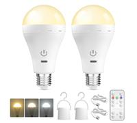 BrightArk - Bombilla recargable USB E27 con mando a distancia, bombilla LED recargable regulable 3 temperaturas de color con función de sincronización (2 paquetes)