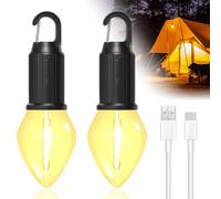 BrightArk Lámpara de Camping Recargable con Gancho, Linterna de Camping con 3 Modos de luz, Resistente al Agua IP65, Portátil Lámpara de Tienda de Campaña Recargable para Camping y Emergencias, 2 Pack