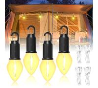 BrightArk Lámpara LED de camping recargable, portátil, con gancho, 3 modos de luz, regulable sin niveles, IP65, recargable, para camping, trekking e iluminación de emergencia, 4 unidades