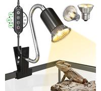 BrightArk Terrario Reptiles Lámpara para Tortuga con Control de Temporizador, 2 Lámpara para Terrario 50W UVA/UVB con Clip Ajustable E27 Portalámpara Base para Tortuga, Lagartos, Araña, Camaleon