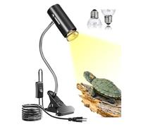 BrightArk Terrario Reptiles Lámpara para Tortuga de Calor Lámpara para Terrario 50W UVA/UVB con Clip Ajustable E27 Portalámpara Base para Tortuga, Lagartos, Araña, Camaleon, Anfibios (2 Bombillas)