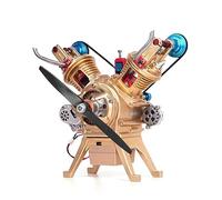 BrightBud Kit de construcción de motor de combustión interna V2, motor de dos cilindros con metal completo, kit de maqueta de mini motor, experimento educativo para adultos