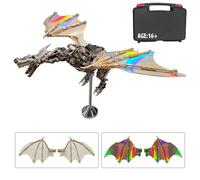 BrightBud Modelo de rompecabezas de metal 3D para adultos, modelo de dragón mecánico de metal 3D con soporte de acero inoxidable y alas intercambiables, dragón mecánico steampunk, regalos de