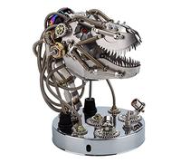 BrightBud Puzzle de metal 3D para adultos, DIY 3D steampunk cráneo de dinosaurio modelo con piezas móviles y ojos LED, dinosaurio mecánico, regalos de escritorio, más de 180 piezas
