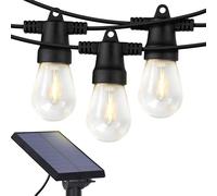 Brightech Ambience Pro - Cadena de luces impermeables y solares para exteriores - Bombillas Edison vintage de 48 pies que crean un ambiente bistró en su patio - Grado comercial, irrompible