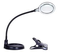 Brightech LightView Pro Flex 2 en 1: Lupa de 1,75x con luz LED Brillante - Lámpara de Lupa con Soporte de Base y Abrazadera - para Lectura, Pintura, Costura y Manualidades con Agujas, Rompecabezas