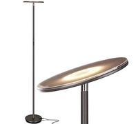 Brightech Sky LED Torchiere Lámpara de pie superbrillante - Contemporánea, luz de alto lumen para salas de estar y oficinas - Regulable, poste interior para lectura en dormitorio - Bronce