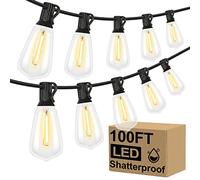 Brightever LED Outdoor String Lights 100FT Patio Lights with 52 Shatterproof ST38 Vintage Edison Bulbs, Outside Hanging Lights Waterproof for Porch, Deck, Garden, Backyard, Balcony, 2700K Dimmable