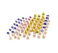 BRIGHTFUFU 50 Piezas Señales de Tráfico de Madera Simuladas Juguetes Didácticos para Niñas de Años Educativo de Reconocimiento Vial para Desarrollo Cognitivo y Coordinación Motriz