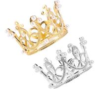 BRIGHTFUFU Adornos para Tartas No Comestibles 2 Piezas Tiara Pequeña para Pastel Infantil, Tocado para Niña en Colores Dorado y Plateado, Decoración Cumpleaños y Accesorios para Fiestas