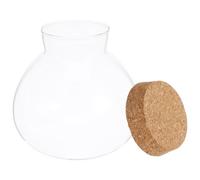 BRIGHTFUFU Botella y Superficie Lisa de Vidrio Redonda con Tapón de Corcho Ecológica Diseño Moderno para Terrarios y Almacenamiento Adecuado para Plantas Micro Paisajísticas y Decoración