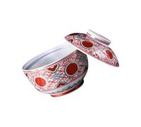 BRIGHTFUFU Cuenco de Cerámica Rojo con Tapa para Sopa Miso y Arroz, Utensilio de Cocina sin Rebabas Que Mantiene la Comida Caliente para Uso Doméstico