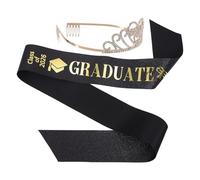 BRIGHTFUFU Faja de Graduación Negra y Dorada con Purpurina, Diadema con Gemas de Imitación, 2 Piezas para Decoración y Accesorios para Fotos de Última Año, Suministros para Fiesta
