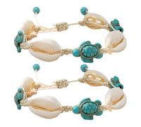 BRIGHTFUFU Pulseras Tobilleras con Conchas y Tortugas, 2 Piezas, Estilo Boho, para Playa y Vacaciones de Verano, Uso como Pulsera o Tobillera para Mujer