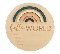 BRIGHTFUFU Tarjeta de Anuncio de Crecimiento para Bebés Placa Redonda de Madera con Nombre del Recién Nacido Decoración para Regalos y Shower Accesorio Fotográfico para Guardería y Primer