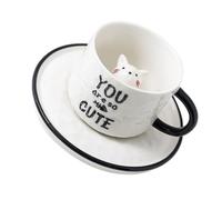 BRIGHTFUFU Taza de Cerámica Diseño 3d de Gato Blanco de 220 Ml Taza de Café Animal Adecuado para Hogar y Oficina Vaso para Té y Jugo y Antideslizante