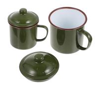 BRIGHTFUFU Tazas de Esmalte Verde Retro Resistentes a Caídas y Antiescaldaduras Juego de 2 con Diseño Clásico y Elegante para Té y Bebidas Calientes