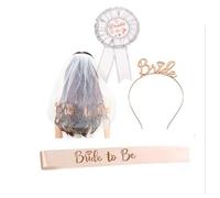 BrightGlow Bride to Be Faja y velo JGA Accesorios Mujeres Set JGA Oro Rosa Diadema Tiara Bachelorette Fiesta Accesorios para despedida de soltero Fiesta Fotografía de Boda #15 Oro Rosa