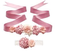 BrightGlow Cinta para la cabeza, juego de cinturón, cinturón de embarazo, flores, cinturón de novia, banda de pelo para bebé, moda para mujer, flores, cinturón de flores, cinta para la cabeza, juego