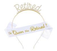 BrightGlow Rentner Geschenk Frau-Rentnerin Haarreif Pensionierungsparty Kopfband und offiziell Jubilated Sash Jubilación--Party-Set Retired Strass Stirnband Schärpe für Jubilation Party Gold