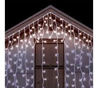 Brightium Cadena de luces planas de carámbano, 15m x 0.6m, batería 3AA, luz blanca fría, IP44, apta para interior y exterior, ideal para decoraciones festivas.