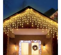Brightium Cadena de luces planas tipo carámbano, 10m x 0.6m, batería 3AA, color blanco cálido, ideal para decoración en fiestas y ambientes acogedores.