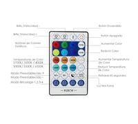 Brightium Controlador mini para tiras LED RGBW, control remoto IR/App, ideal para iluminación decorativa y ambientación personalizada.