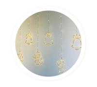 Brightium Cortina LED de 1,4m con campanas y muñecos, control USB, 8 funciones. Ideal para decorar y celebraciones festivas.