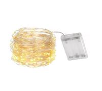 Brightium Guirnalda de luces LED alambre de cobre, batería 3AA, blanco cálido, 15m, ideal para decorar espacios interiores y exteriores.