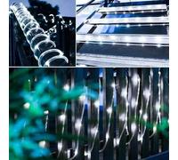 Brightium Guirnalda de luces - tubo de bajo voltaje Φ5 mm, blanco frío, 10 m, IP44, 100 LED, 3.6W, 220-240V, 8 funciones, memoria y temporizador.