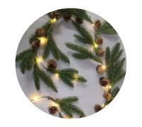 Brightium Guirnalda LED a pilas de 1,4m con ramas de pino y piñas, ideal para decorar en fiestas y crear ambientes acogedores.