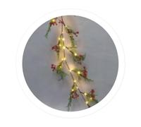 Brightium Guirnalda LED de 1,5m con ramas y bayas rojas a pilas, ideal para decoraciones festivas y ambientes acogedores.