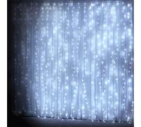 Brightium Luces planas de cortina con batería 3AA, blanco frío, 1m x 1m, ideales para decoración de eventos y ambientación de espacios interiores.