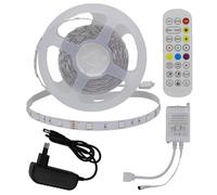 Brightium Set de tira LED 5050 RGB 30 LEDs, adaptador y controlador IR, DC 12V, IP20, ideal para decoración, iluminación ambiental y efectos visuales.