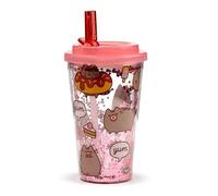 Brightium Vaso - Vaso de plástico inastillable con diseño de Gato Pusheen, Ideal para Uso Diario, Resistente y Ligero, fácil de Limpiar y Transportar.