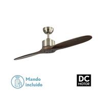 Brightium Ventilador DC 2 aspas roble sin luz, 5 velocidades, control remoto, temporizador, ideal para ambientes frescos y confortables.