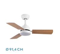 Brightium Ventilador DC 20W 3 aspas blanco/haya, 6 velocidades, 3000K-6500K, 2350 lm, control remoto, memoria y temporizador, ideal para refrescar espacios.