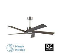 Brightium Ventilador DC 5 Aspas 142,2cm Control Remoto y Temporizador, Sin Luz, Acabado Níquel/Rústico, Ideal para Enfriar Espacios y Decorar.